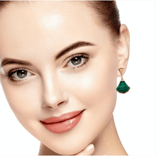 18K Rose Gold Earring with Natural Diamonds & Malachite Gemstone Fancy Big Fan Unique Jewelry - JEWELNJOY
