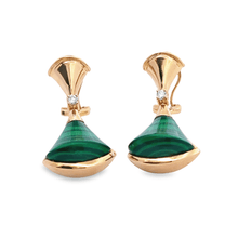 18K Rose Gold Earring with Natural Diamonds & Malachite Gemstone Fancy Big Fan Unique Jewelry - JEWELNJOY
