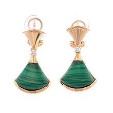 18K Rose Gold Earring with Natural Diamonds & Malachite Gemstone Fancy Big Fan Unique Jewelry - JEWELNJOY
