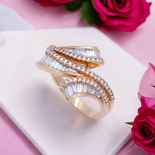 18K Rose Gold Natural Diamond Ribbon Ring | Channel-Set Baguette & Pavé Diamond Design - Ring