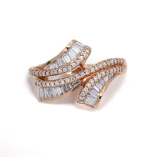 18K Rose Gold Natural Diamond Ribbon Ring | Channel-Set Baguette & Pavé Diamond Design - Ring