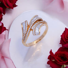 18K Rose Gold Natural Diamond Ribbon Ring | Channel-Set Baguette & Pavé Diamond Design - Ring