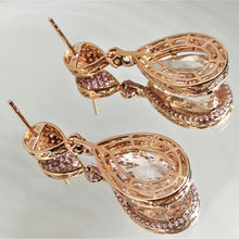18K Rose Gold Teardrop Dangle Earrings | Natural Morganite & White Diamond | Luxury Statement Design - Earrings