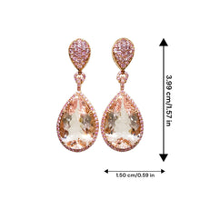 18K Rose Gold Teardrop Dangle Earrings | Natural Morganite & White Diamond | Luxury Statement Design - Earrings