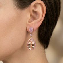 18K Rose Gold Teardrop Dangle Earrings | Natural Morganite & White Diamond | Luxury Statement Design - Earrings