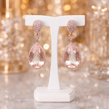 18K Rose Gold Teardrop Dangle Earrings | Natural Morganite & White Diamond | Luxury Statement Design - Earrings