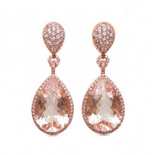 18K Rose Gold Teardrop Dangle Earrings | Natural Morganite & White Diamond | Luxury Statement Design - Earrings