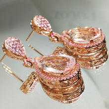 18K Rose Gold Teardrop Dangle Earrings | Natural Morganite & White Diamond | Luxury Statement Design - Earrings