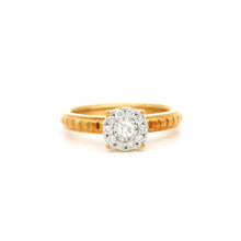 18K Rose Gold Vintage Diamond Halo Ring | Round Cluster Center | Classic Textured Pattern Band - Ring