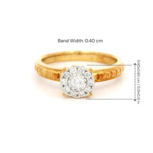 18K Rose Gold Vintage Diamond Halo Ring | Round Cluster Center | Classic Textured Pattern Band - Ring