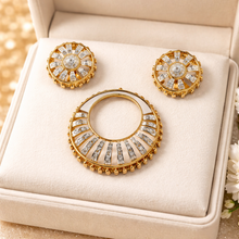 18K Two-Tone Gold | Natural Diamond & Amethyst Sunburst Pendant & Earrings Set | Statement Fine Jewelry