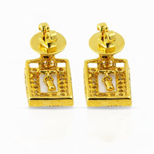 18K Two-Tone Gold | Natural Diamond & Pink Sapphire Pendant & Earrings Set | Geometric Pavé Jewelry - Pendant Earring