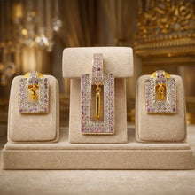18K Two-Tone Gold | Natural Diamond & Pink Sapphire Pendant & Earrings Set | Geometric Pavé Jewelry - Pendant Earring