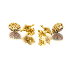 18K Two-Tone Gold | Natural Diamond Pink Tourmaline & Blue Sapphire Pavé Drop Pendant & Earrings Set - Pendant Earring
