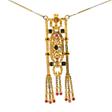 18K Two-Tone Gold | Natural Diamond Ruby & Sapphire Necklace & Earrings Set | Drop Tassels Pavé Bridal Jewelry