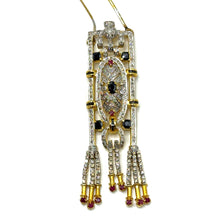 18K Two-Tone Gold | Natural Diamond Ruby & Sapphire Necklace & Earrings Set | Drop Tassels Pavé Bridal Jewelry