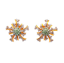 18K Two Tone Gold  Pendant Earring With Natural Diamond & Tsavorite Gemstone Spiral Jewelry