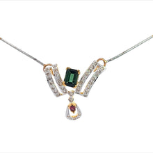 18K Two Tone Gold Necklace Earring Set with Natural Diamond & Green Tourmaline Jewellery