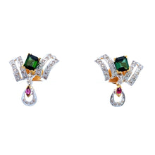 18K Two Tone Gold Necklace Earring Set with Natural Diamond & Green Tourmaline Jewellery