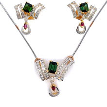 18K Two Tone Gold Necklace Earring Set with Natural Diamond & Green Tourmaline Jewellery