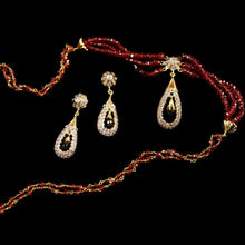 18K Two-Tone Gold Necklace & Earrings Set | Natural Diamond Pink Tourmaline & Rhodolite | Layered Beaded Jewelry