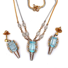 18K Two Tone Gold Necklace Earring Set with Natural Diamond & Swiss Blue Topaz Jewellery