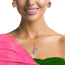 18K Two-Tone Gold Pendant & Earrings Set | Natural Diamond & Bi-Color Tourmaline | Art Deco Inspired Jewelry - Pendant