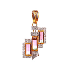 18K Two-Tone Gold Pendant & Earrings Set | Natural Diamond & Bi-Color Tourmaline | Art Deco Inspired Jewelry - Pendant