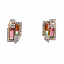 18K Two-Tone Gold Pendant & Earrings Set | Natural Diamond & Bi-Color Tourmaline | Art Deco Inspired Jewelry - Pendant