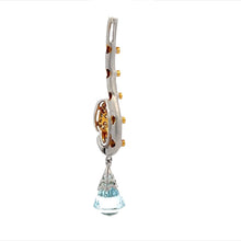 18K Two Tone Gold Pendant Earring Set With Natural Diamond & Blue Topaz Drop Heart Jewelry