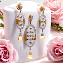 18K Two Tone Gold Pendant Earring Set with Natural Diamond & Citrine Jewellery