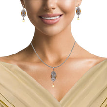 18K Two Tone Gold Pendant Earring Set with Natural Diamond & Citrine Jewellery