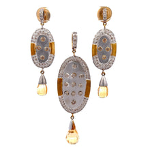 18K Two Tone Gold Pendant Earring Set with Natural Diamond & Citrine Jewellery