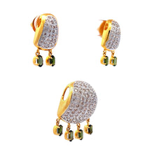 18K Yellow White Gold Pendant Earring Set with Natural Diamond & Green Tourmaline Jewellery