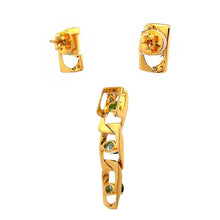 18K Two Tone Gold Natural Diamond & Green Tourmaline Pendant Earring Set Jewelry