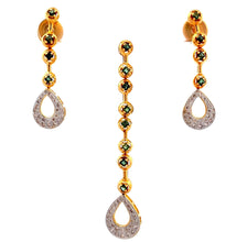 18K Two Tone Gold Pendant Earring Set with Natural Diamond & Green Tourmaline Jewellery