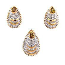 18K Two Tone Gold Pendant Earring Set with Natural Diamond & Green Tourmaline Jewellery