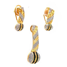 18K Two Tone Gold Pendant Earring With Natural Diamond & Green Sapphire Precious Gemstone Jewelry Set
