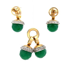 18K Two Tone Gold Pendant Earring Set With Natural Diamond & Green Onyx Jewelry