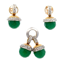18K Two Tone Gold Pendant Earring Set with Natural Diamond & Green Onyx Jewellery