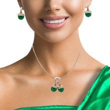 18K Two Tone Gold Pendant Earring Set with Natural Diamond & Green Onyx Jewellery