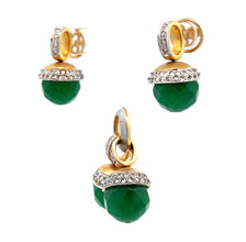 18K Two Tone Gold Pendant Earring Set With Natural Diamond & Green Onyx Jewelry