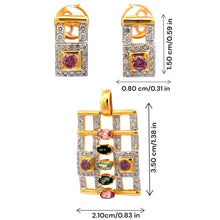 18K Two Tone Gold Pendant Earring Set with Natural Diamond & Multi Sapphire Jewellery