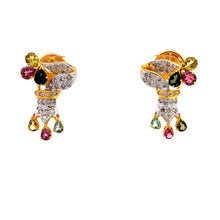 18K Two Tone Gold Pendant Earring Set with Natural Diamond & Multi Sapphire Jewellery