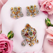 18K Two Tone Gold Pendant Earring Set with Natural Diamond & Multi Tourmaline Jewellery