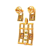 18K Two Tone Gold Pendant Earring Set with Natural Diamond & Multi Sapphire Jewellery