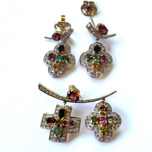 18K Two Tone Gold Pendant Earring Set with Natural Diamond & Amethyst Jewellery