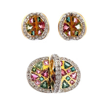 18K Two Tone Gold Pendant Earring Set with Natural Diamond & Tourmaline Sea Horse Inspired Jewellery