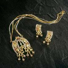 18K Two Tone Gold Pendant Earring Set with Natural Diamond & Multi Tourmaline Jewellery