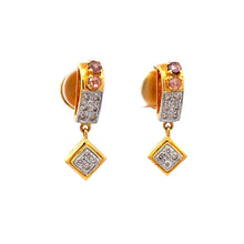 18K Two Tone Gold Pendant Earring With Natural Diamond & Pink Tourmaline Jewelry Set